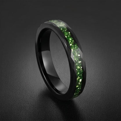 Emerald Ring, Hammered Black Tungsten Ring, Mens Wedding Band, Womens Wedding Ring, Anniversary Gift, Comfort Fit, 4mm, 8mm R