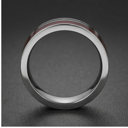 Men Silver Tungsten Carbide Ring with Moss Agate & Koa Wood ~ Anniversary Promise Gift for Him ~ Modern Burning Man Jewelry ~