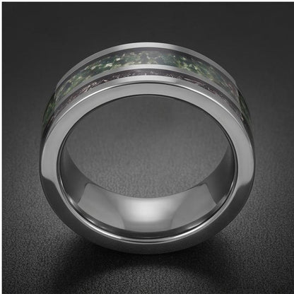Moss Agate Ring with Meteorite, Meteorite Ring, Silver Tungsten Ring, Silver Wedding Ring, Mens Wedding Band, Mens Ring, Anni