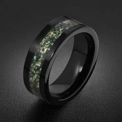 Moss Agate Mens Ring ~ Black Tungsten Moss Agate Band ~ Natural Forest Inlay Band (4mm & 8mm) ~ Mens Wedding Band ~ Engagemen