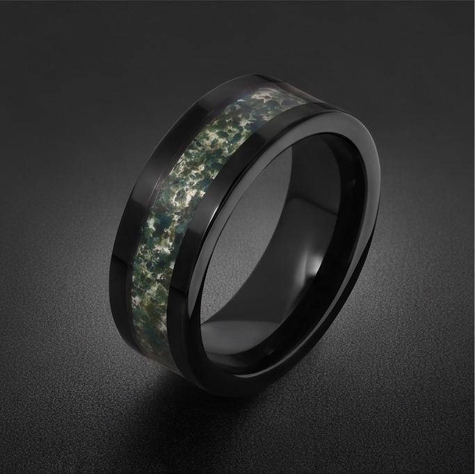 Moss Agate Mens Ring ~ Black Tungsten Moss Agate Band ~ Natural Forest Inlay Band (4mm & 8mm) ~ Mens Wedding Band ~ Engagemen