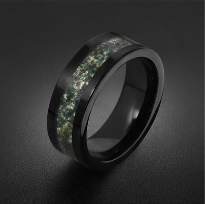 Moss Agate Mens Ring ~ Black Tungsten Moss Agate Band ~ Natural Forest Inlay Band (4mm & 8mm) ~ Mens Wedding Band ~ Engagemen