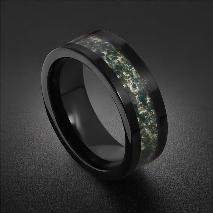 Moss Agate Mens Ring ~ Black Tungsten Moss Agate Band ~ Natural Forest Inlay Band (4mm & 8mm) ~ Mens Wedding Band ~ Engagemen