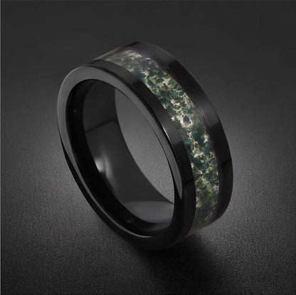 Moss Agate Mens Ring ~ Black Tungsten Moss Agate Band ~ Natural Forest Inlay Band (4mm & 8mm) ~ Mens Wedding Band ~ Engagemen