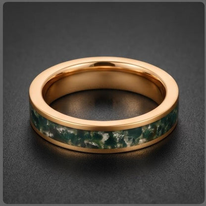 Moss Agate Ring, Gold Tungsten Ring, Gold Wedding Ring, Mens Wedding Band, Womens Ring, Anniversary Ring, Engagement Ring, 8m
