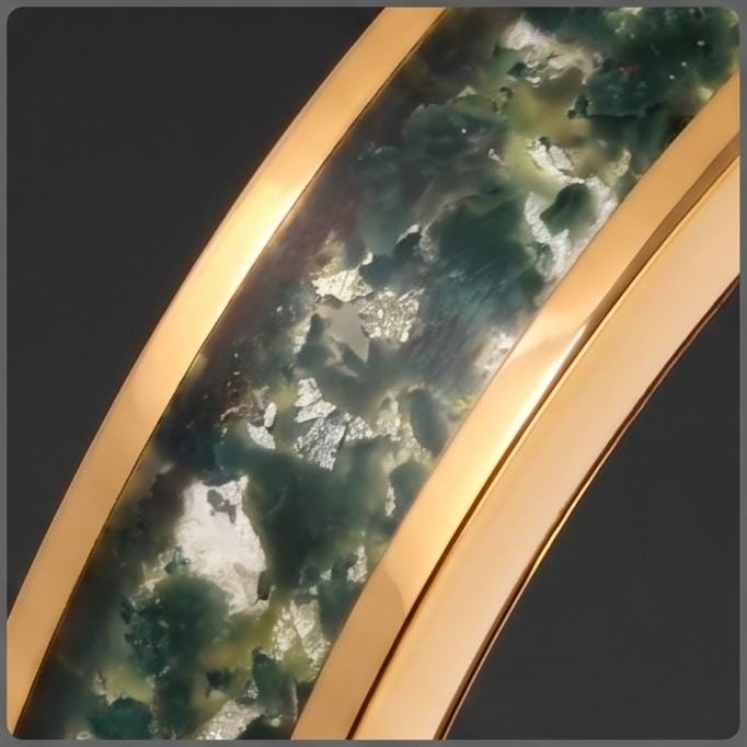 Moss Agate Ring, Gold Tungsten Ring, Gold Wedding Ring, Mens Wedding Band, Womens Ring, Anniversary Ring, Engagement Ring, 8m