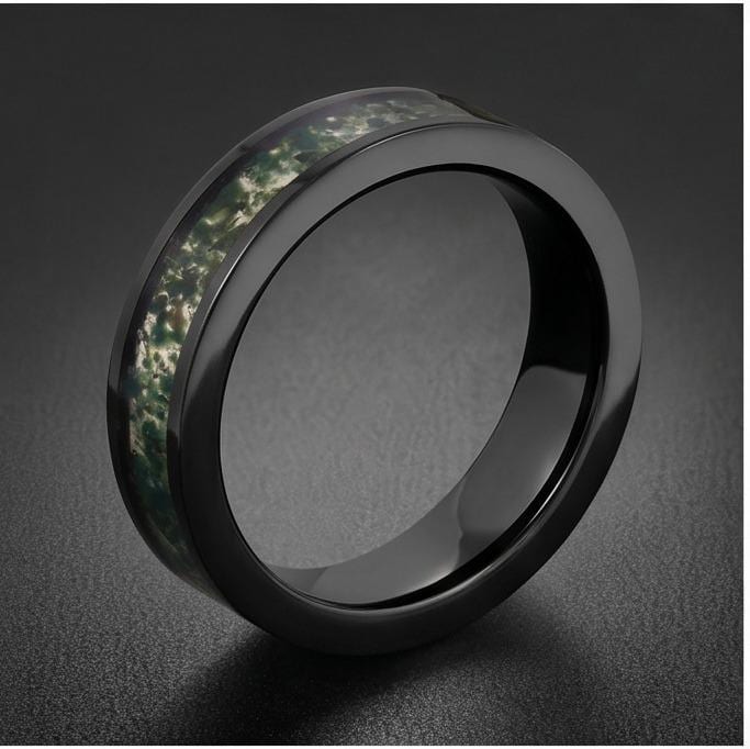 Moss Agate Mens Ring ~ Black Tungsten Moss Agate Band ~ Natural Forest Inlay Band (4mm & 8mm) ~ Mens Wedding Band ~ Engagemen