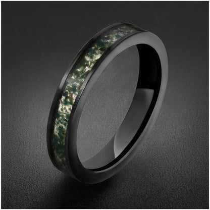 Moss Agate Ring, Black Tungsten Ring, Black Wedding Ring, Mens Wedding Band, Womens Ring, Anniversary Ring, Engagement Ring, 