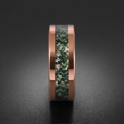 Moss Agate Ring, Rose Gold Tungsten Ring, Rose Gold Wedding Ring, Mens Wedding Band, Womens Ring, Anniversary Ring, Engagemen