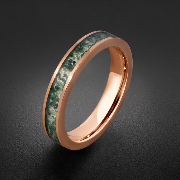 Moss Agate Ring, Rose Gold Tungsten Ring, Rose Gold Wedding Ring, Mens Wedding Band, Womens Ring, Anniversary Ring, Engagemen