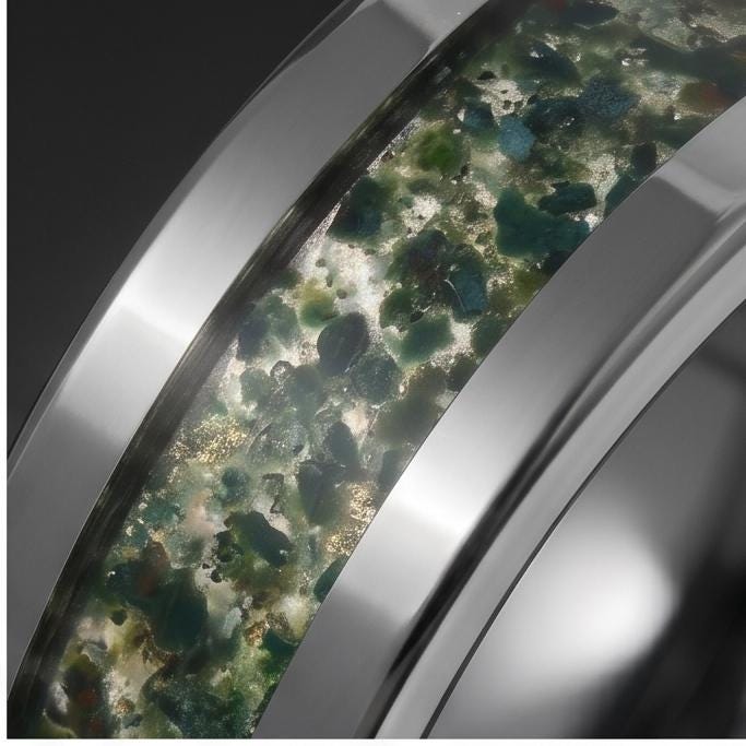 Moss Agate Ring, Silver Tungsten Ring, Silver Wedding Ring, Mens Wedding Band, Womens Ring, Anniversary Ring, Engagement Ring