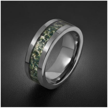 Moss Agate Ring, Silver Tungsten Ring, Silver Wedding Ring, Mens Wedding Band, Womens Ring, Anniversary Ring, Engagement Ring