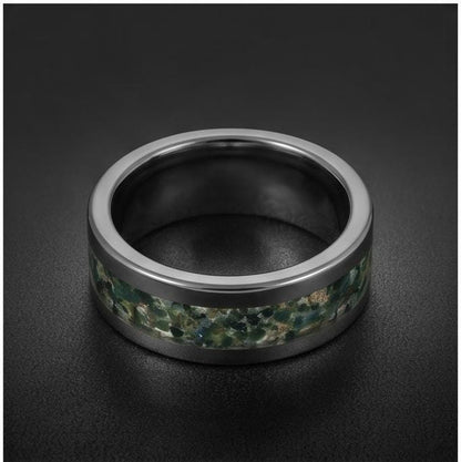 Moss Agate Ring, Silver Tungsten Ring, Silver Wedding Ring, Mens Wedding Band, Womens Ring, Anniversary Ring, Engagement Ring
