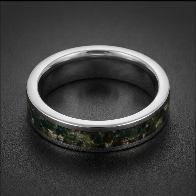 Moss Agate Ring, Silver Tungsten Ring, Silver Wedding Ring, Mens Wedding Band, Womens Ring, Anniversary Ring, Engagement Ring