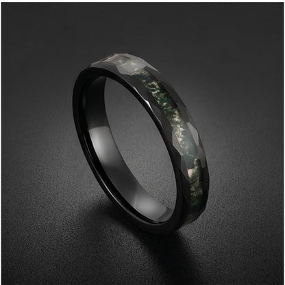 Moss Agate Ring, Hammered Tungsten Ring, Hammered Black Ring, Black Tungsten Ring, Black Wedding Ring, Mens Wedding Band, Wom