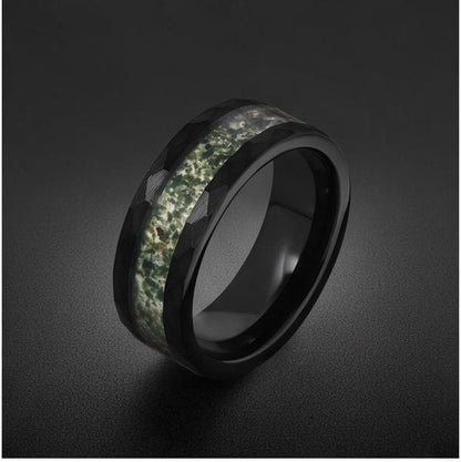 Moss Agate Ring, Hammered Tungsten Ring, Hammered Black Ring, Black Tungsten Ring, Black Wedding Ring, Mens Wedding Band, Wom