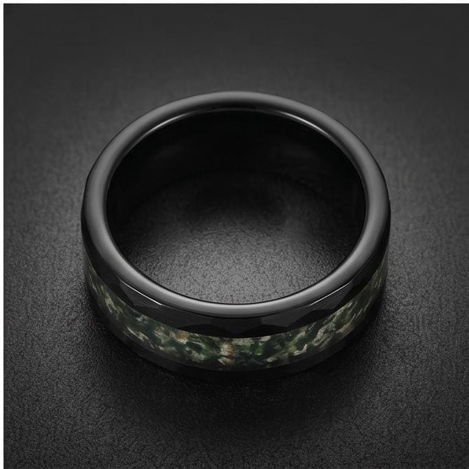 Moss Agate Ring, Hammered Tungsten Ring, Hammered Black Ring, Black Tungsten Ring, Black Wedding Ring, Mens Wedding Band, Wom