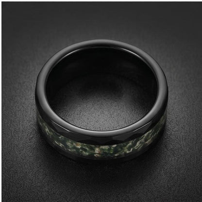Moss Agate Ring, Hammered Tungsten Ring, Hammered Black Ring, Black Tungsten Ring, Black Wedding Ring, Mens Wedding Band, Wom