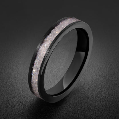Moonstone Ring, Black Tungsten Ring, Black Wedding Ring, Mens Wedding Band, Womens Ring, Anniversary Ring, Engagement Ring, 4