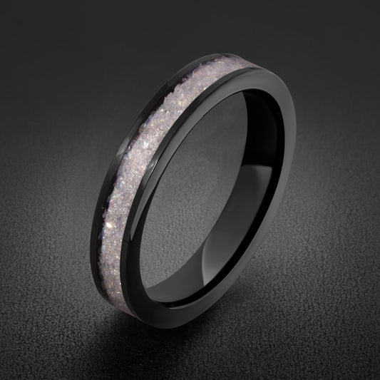 Moonstone Ring, Black Tungsten Ring, Black Wedding Ring, Mens Wedding Band, Womens Ring, Anniversary Ring, Engagement Ring, 4