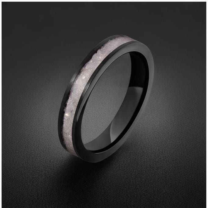 Moonstone Ring, Black Tungsten Ring, Black Wedding Ring, Mens Wedding Band, Womens Ring, Anniversary Ring, Engagement Ring, 4
