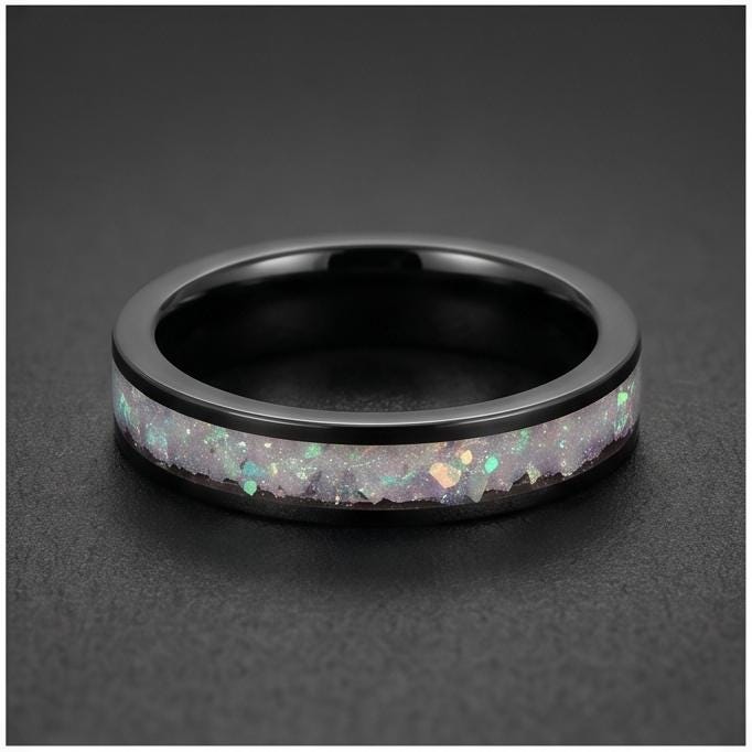 Black Tungsten Moonstone Ring for Men ~ Moonstone Wedding Band, Comfort Fit (4mm, 8mm) ~ Tungsten Carbide Couple Ring ~ Promi