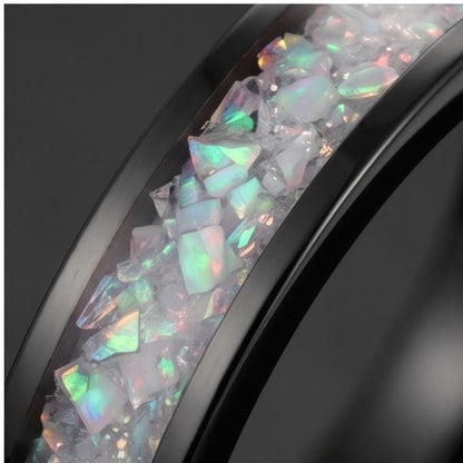 Black Tungsten Moonstone Ring for Men ~ Moonstone Wedding Band, Comfort Fit (4mm, 8mm) ~ Tungsten Carbide Couple Ring ~ Promi