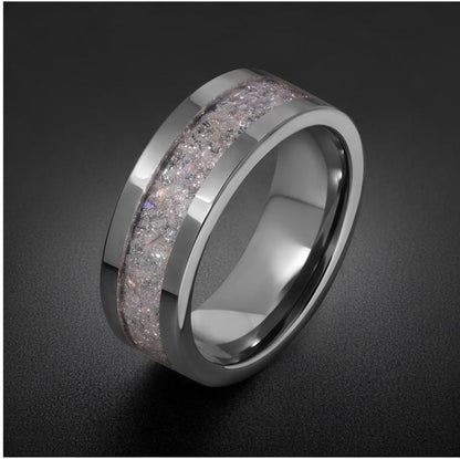 Tungsten Carbide Moonstone Ring ~ Silver Wedding Band (4mm & 8mm) ~ Moonstone Mens Wedding Ring ~ Moonstone Jewelry ~ Silver 