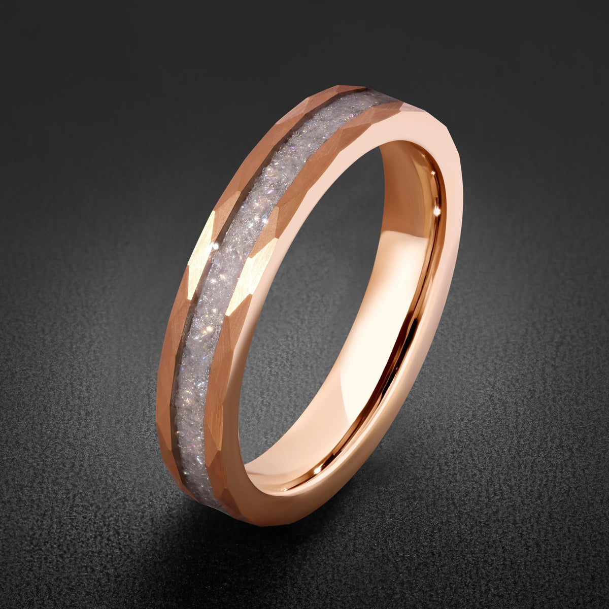Moonstone Ring, Hammered Tungsten Ring, Hammered Rose Gold Ring, Mens Wedding Band, Womens Ring, Anniversary Ring, Engagement