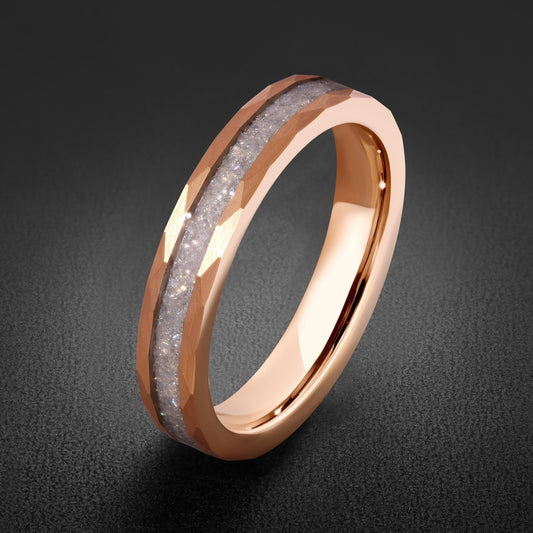 Moonstone Ring, Hammered Tungsten Ring, Hammered Rose Gold Ring, Mens Wedding Band, Womens Ring, Anniversary Ring, Engagement