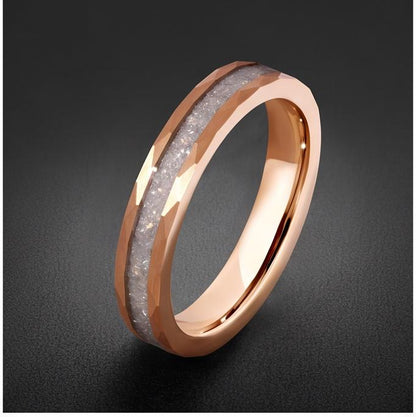 Moonstone Ring, Hammered Tungsten Ring, Hammered Rose Gold Ring, Mens Wedding Band, Womens Ring, Anniversary Ring, Engagement