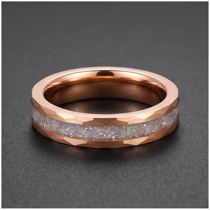 Moonstone Ring, Hammered Tungsten Ring, Hammered Rose Gold Ring, Mens Wedding Band, Womens Ring, Anniversary Ring, Engagement