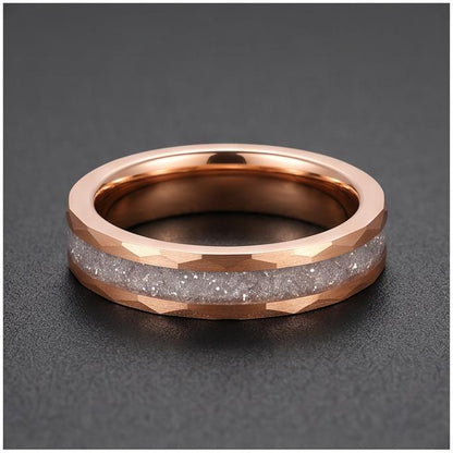 Moonstone Ring, Hammered Tungsten Ring, Hammered Rose Gold Ring, Mens Wedding Band, Womens Ring, Anniversary Ring, Engagement
