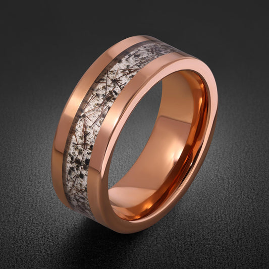 Rutilated Quartz Ring, Rose Gold Tungsten Ring, Rose gold Wedding Ring, Mens Wedding Band, Womens Ring, Engagement Ring, Anni
