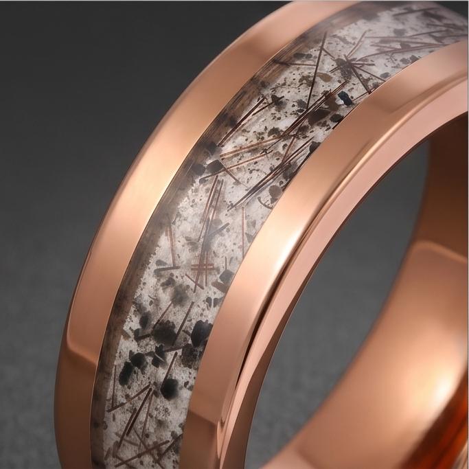 Rutilated Quartz Ring, Rose Gold Tungsten Ring, Rose gold Wedding Ring, Mens Wedding Band, Womens Ring, Anniversary Ring, Eng