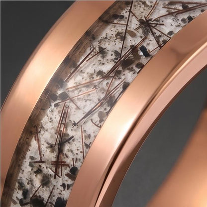 Rutilated Quartz Ring, Rose Gold Tungsten Ring, Rose gold Wedding Ring, Mens Wedding Band, Womens Ring, Anniversary Ring, Eng