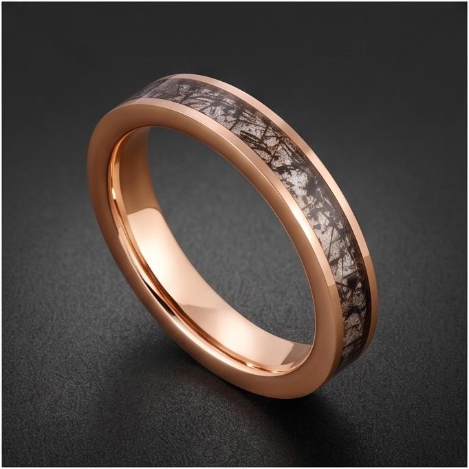 Rutilated Quartz Ring, Rose Gold Tungsten Ring, Rose gold Wedding Ring, Mens Wedding Band, Womens Ring, Anniversary Ring, Eng