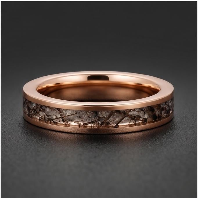 Rutilated Quartz Ring, Rose Gold Tungsten Ring, Rose gold Wedding Ring, Mens Wedding Band, Womens Ring, Anniversary Ring, Eng