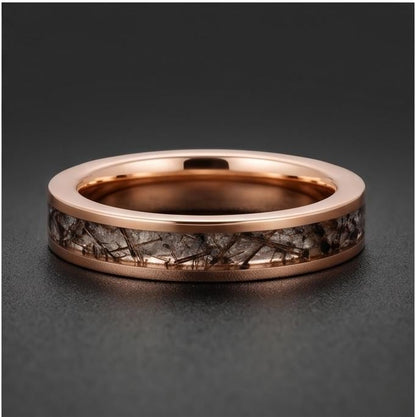 Rutilated Quartz Ring, Rose Gold Tungsten Ring, Rose gold Wedding Ring, Mens Wedding Band, Womens Ring, Anniversary Ring, Eng