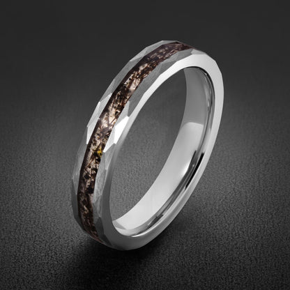 Hammered Black Tungsten Ring with Rutilated Quartz | Handmade Natural Gemstone Jewelry ~ Unique Statement Wedding Band for Me