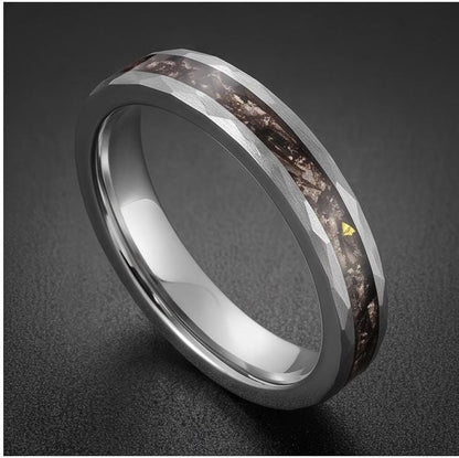 Hammered Black Tungsten Ring with Rutilated Quartz | Handmade Natural Gemstone Jewelry ~ Unique Statement Wedding Band for Me