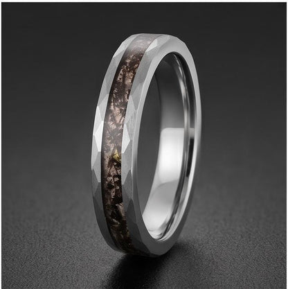 Hammered Black Tungsten Ring with Rutilated Quartz | Handmade Natural Gemstone Jewelry ~ Unique Statement Wedding Band for Me