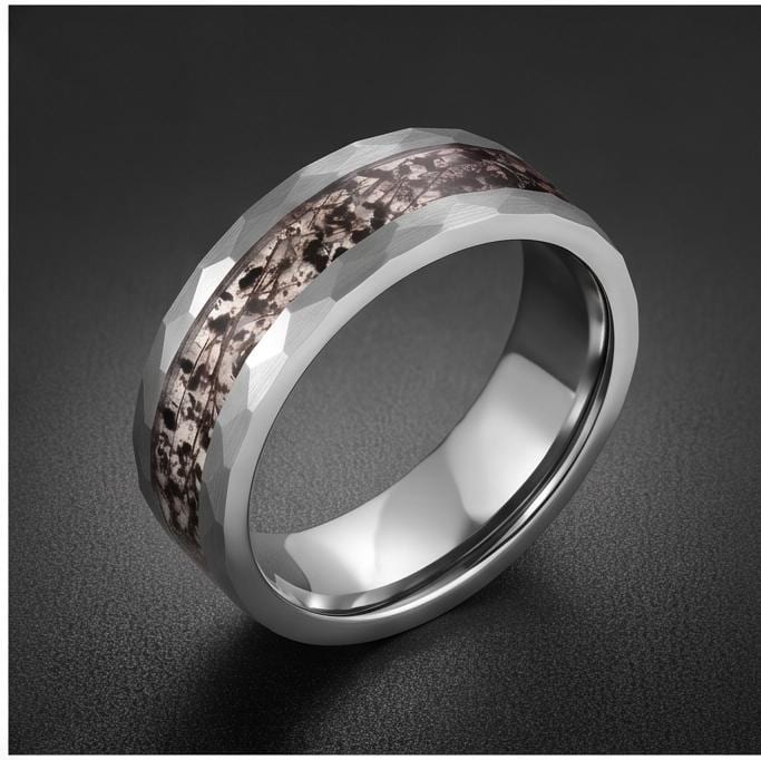 Rutilated Quartz Ring, Hammered Tungsten Ring, Hammered Silver Ring, Mens Wedding Band, Womens Ring, Engagement Ring, Anniver