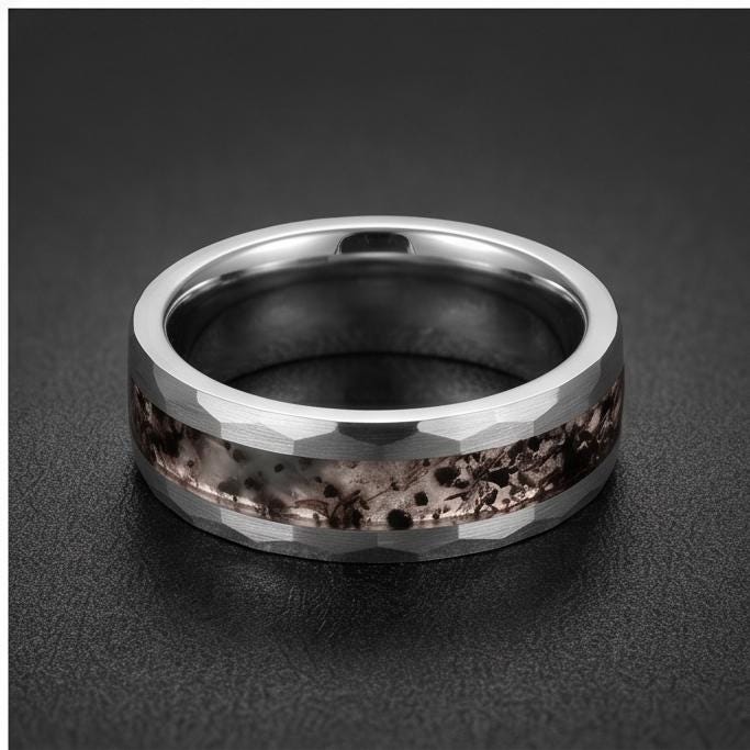 Rutilated Quartz Ring, Hammered Tungsten Ring, Hammered Silver Ring, Mens Wedding Band, Womens Ring, Engagement Ring, Anniver