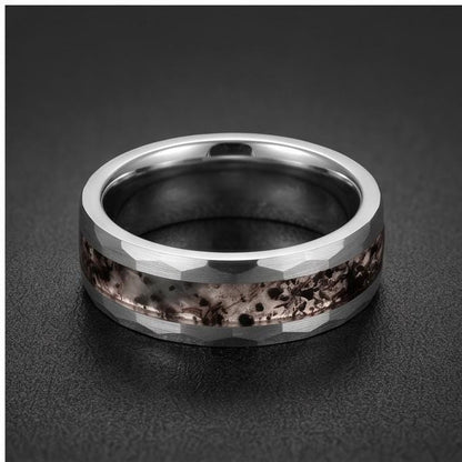 Rutilated Quartz Ring, Hammered Tungsten Ring, Hammered Silver Ring, Mens Wedding Band, Womens Ring, Engagement Ring, Anniver