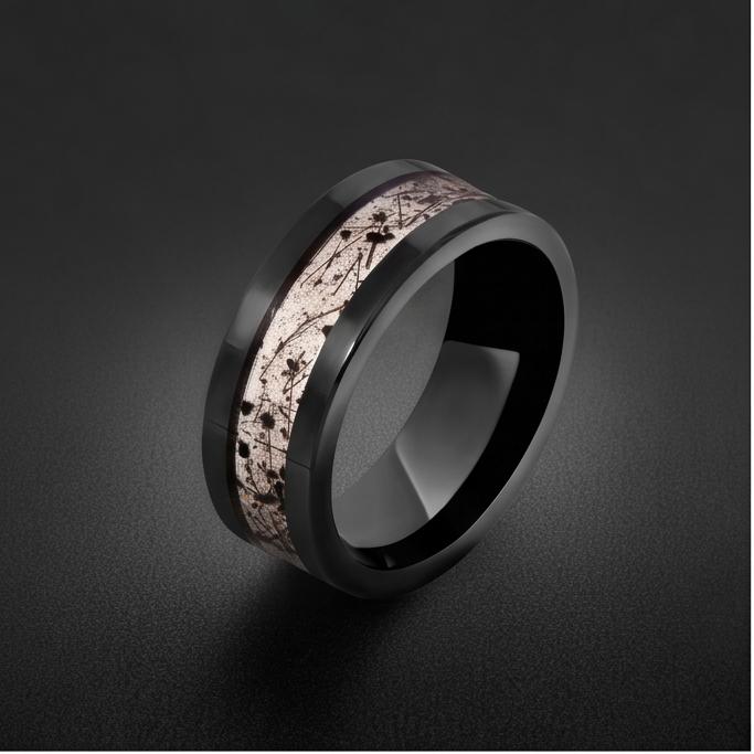 Rutilated Quartz Ring, Black Tungsten Ring, Black Wedding Ring, Mens Wedding Band, Womens Ring, Anniversary Ring, Engagement 