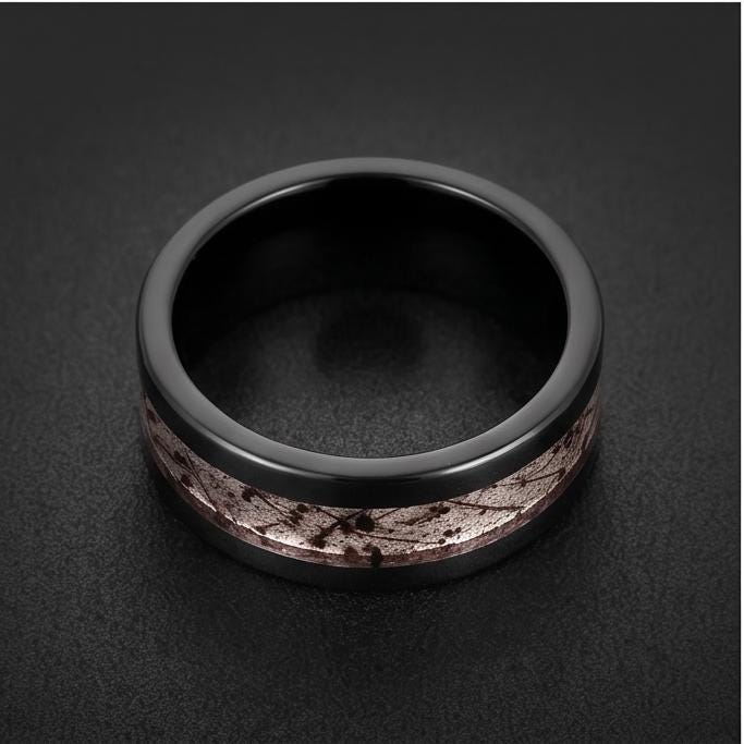 Rutilated Quartz Ring, Black Tungsten Ring, Black Wedding Ring, Mens Wedding Band, Womens Ring, Anniversary Ring, Engagement 