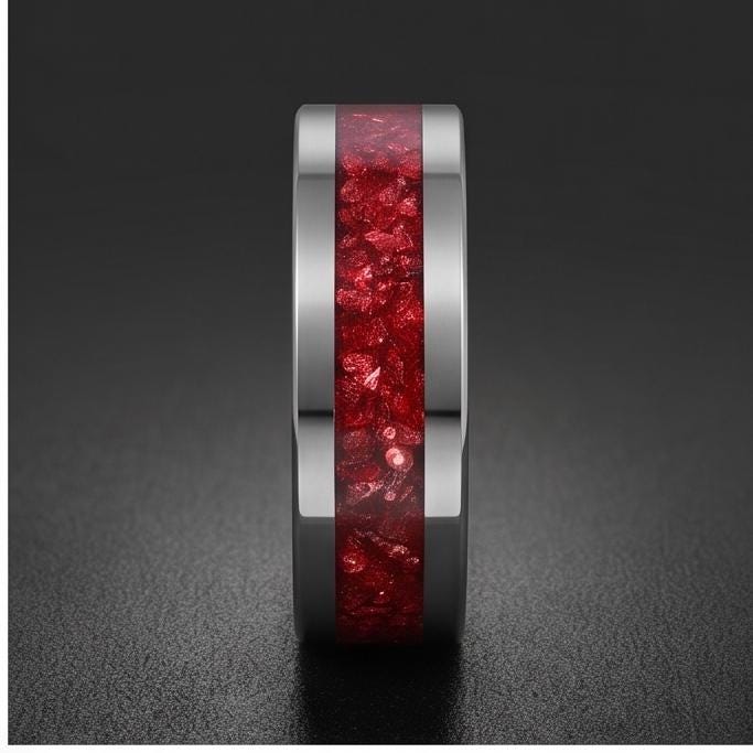 Ruby Ring, Silver Tungsten Ring, Silver Wedding Ring, Mens Wedding Band, Womens Ring, Anniversary Ring, Engagement Ring, 8mm 