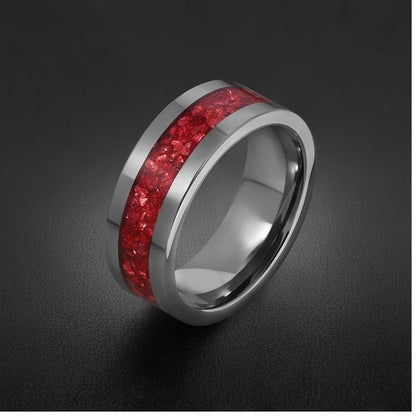 Ruby Ring, Silver Tungsten Ring, Silver Wedding Ring, Mens Wedding Band, Womens Ring, Anniversary Ring, Engagement Ring, 8mm 