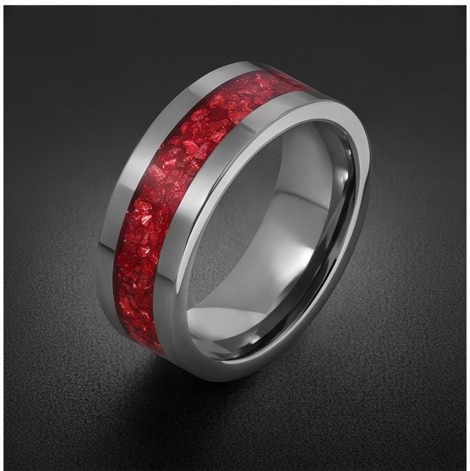 Ruby Ring, Silver Tungsten Ring, Silver Wedding Ring, Mens Wedding Band, Womens Ring, Anniversary Ring, Engagement Ring, 8mm 